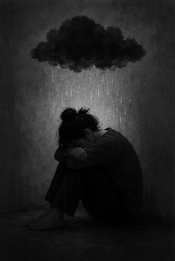 Person looking out over a calm landscape